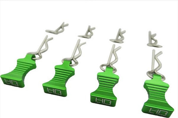 1/10 Green Alum EZ Pulls, 4pcs and Body Clips (8pcs)