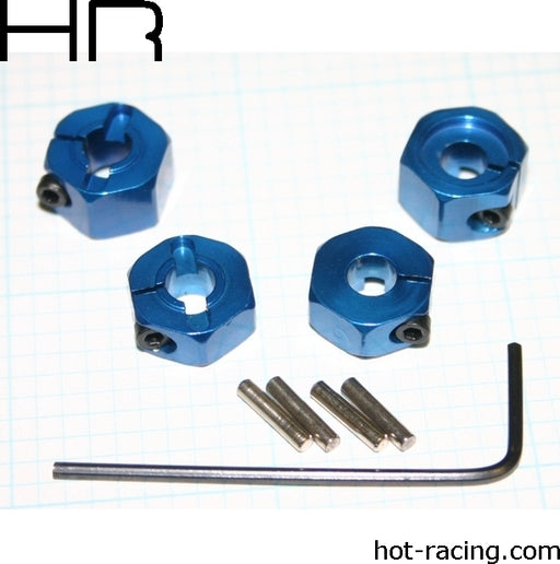 Blue Aluminum 12mm Wheel Hex, 2WD (4)