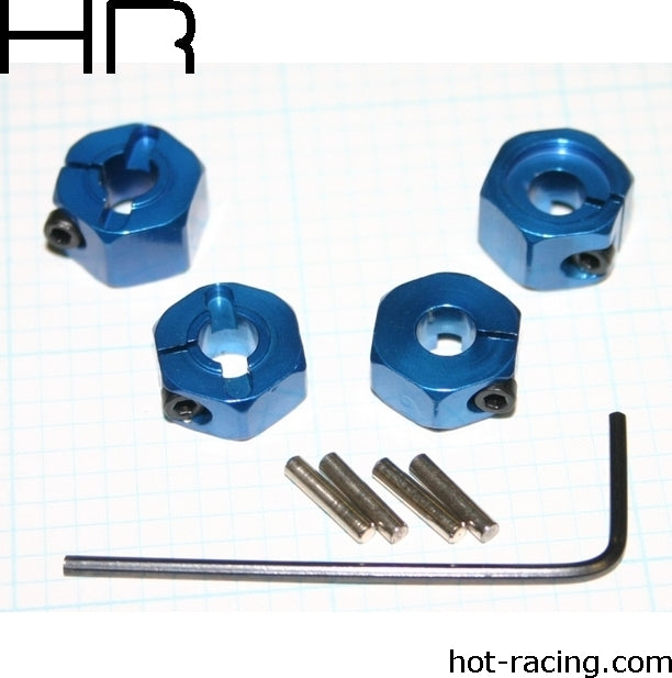 Blue Aluminum 12mm Wheel Hex, 2WD (4)