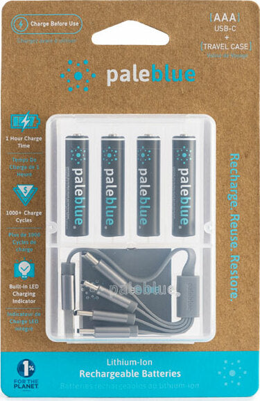 Pale Blue Lithium Ion Rechargeable AAA Batteries 4pk