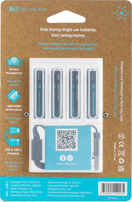 Pale Blue Lithium Ion Rechargeable AAA Batteries 4pk