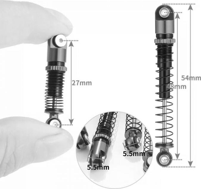1/24 Aluminum 54mm Long Travel Shocks, Black, for Axial SCX24