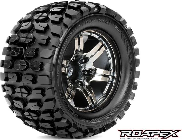 Tracker 1/10 Monster Truck Tire Chrome Black Wheel