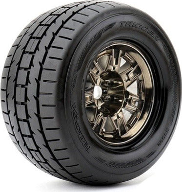Trigger 1/8 Monster Truck Tires Mounted on Chrome Black