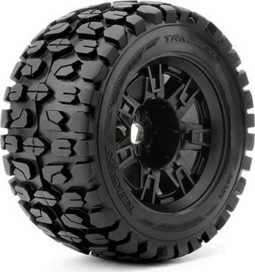 Tracker 1/8 Monster Truck Tires Mounted on Black Wheels,