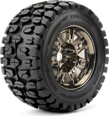 Tracker 1/8 Monster Truck Tires Mounted on Black Wheels,