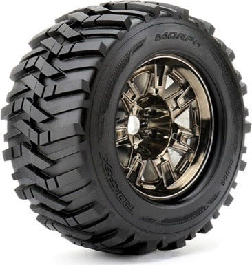 Morph 1/8 Monster Truck Tires Mounted on Chrome Black