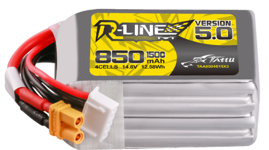 Tattu R-Line Version 5.0 850mAh 4S 150C 14.8V Lipo Battery Pack with XT30U-F Plug