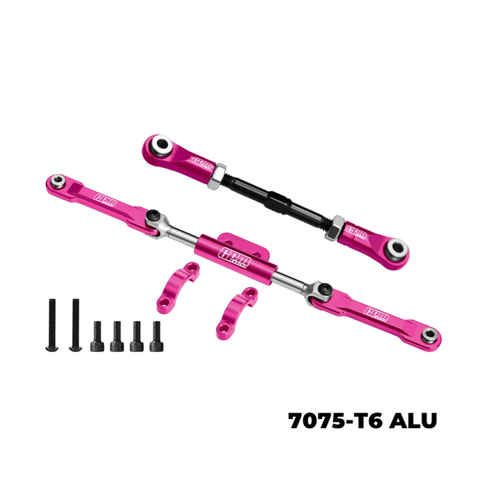 H10 OPTIC 4140 CARBON STEEL + 7075-T6 ALLOY SERVO LINK & FRONT STEERING LINK SET (PINK)