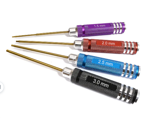 Metric Size Allen Hex Wrench Set 4pcs (1.5, 2.0, 2.5 & 3.0mm) ball end