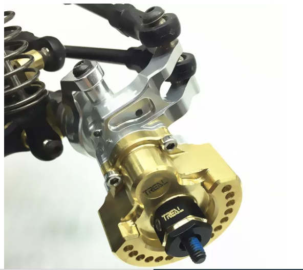 Treal Brass Extended Wheel Hubs Hex Pins +5 and Steel Stub Axle (Portal Drive) Extended +5mm Set for TRX-4
