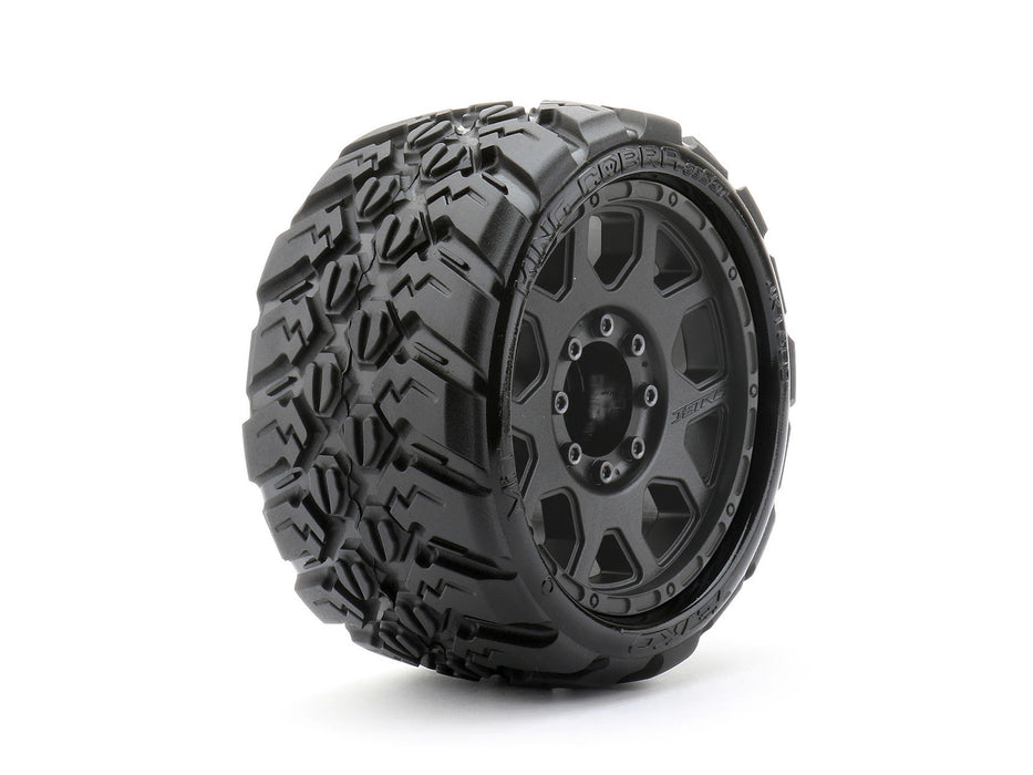 1/8 SGT 3.8 King Cobra Tires Mounted on Black Claw Rims, Medium Soft, Belted, 17mm 1/2" Offset (2)