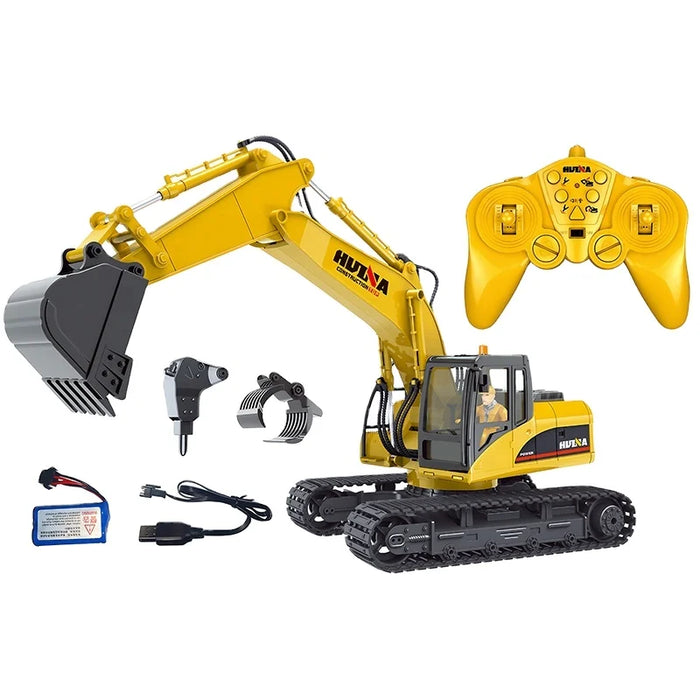 1/14 SCALE RC EXCAVATOR 2.4G 15CH w/DIE CAST BUCKET (+DRILL+GRIPPER)