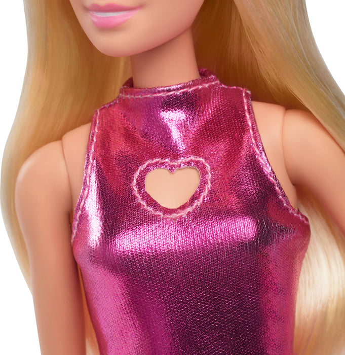 Barbie Fashionistas Doll #230 in Metallic Pink Minidress with Heart Cut-Out, Blond Hair