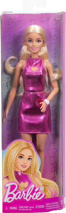 Barbie Fashionistas Doll #230 in Metallic Pink Minidress with Heart Cut-Out, Blond Hair