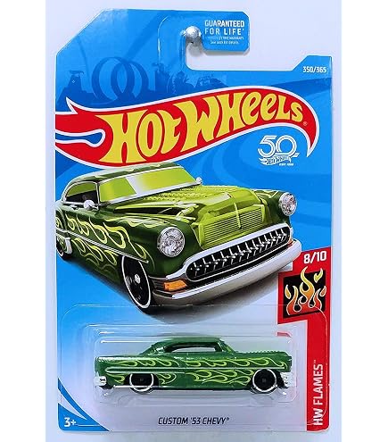 Hot Wheels SHORT CARD 2018 HW FLAMES CUSTOM CUSTOM 53 CHEVY GREEN 8/10