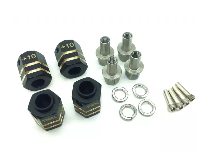 Treal Brass Extended Wheel Hubs Hex Pins Blackening 4pcs-Set for TRX-4 RC Car +10mm Black