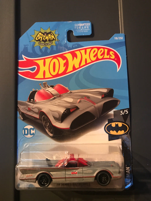 Hot Wheels Classic 1966 TV Series Batmobile Batman 2019 Silver Flames Red Tint; #3/5. #118/250
