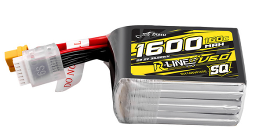 Tattu R-Line Version 6.0 1600mAh 160C 6S 22.2V SQ Lipo Battery Pack with XT60 Plug