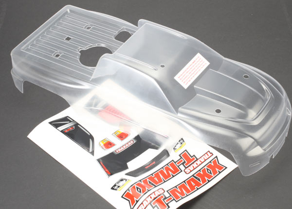Body, T-Maxx® (long wheelbase) (clear, requires painting)/ window, lights decal sheet