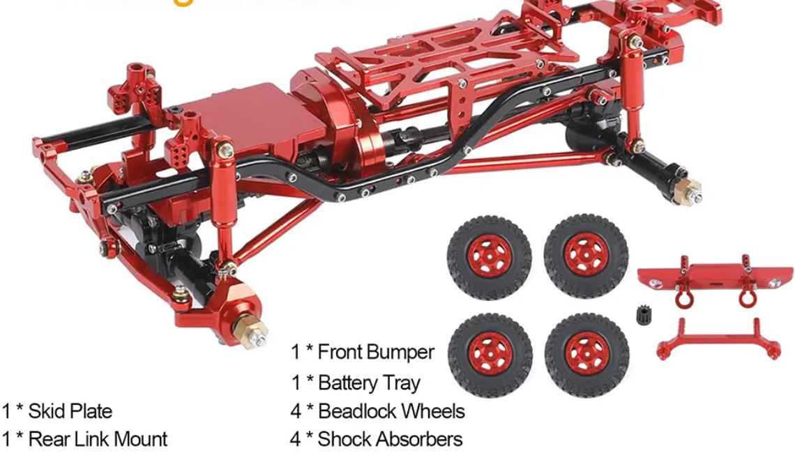 Complete Alloy Conversion Kit w/ 133 Wheelbase for 1/24 SCX24 Deadbolt Crawler