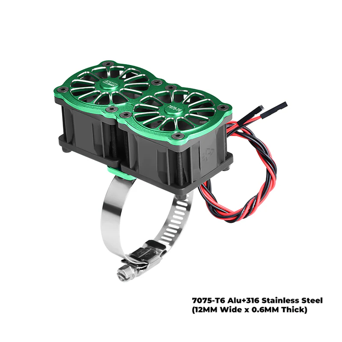 (GREEN)7075-T6 ALLOY+316 STAINLESS STEEL DUAL 40X28MM COOLING FAN AJUSTABLE FOR 40-56 SERIES MOTOR