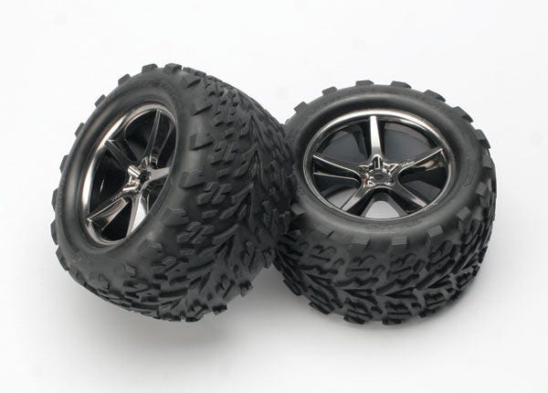 Tires & wheels, assembled, glued (Gemini black chrome wheels, Talon tires, foam inserts) (2)