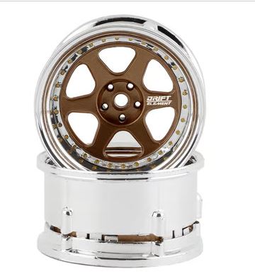 DS Racing Drift Element 6 Spoke Drift Wheels (Bronze & Chrome w/Gold Rivets) (2) (Adjustable Offset) w/12mm Hex
