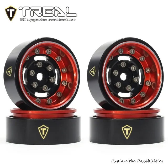 TREAL 1.0 Beadlock Wheels Deep Dish Rims (4P) for 1/24 1/18 Crawler (Red)