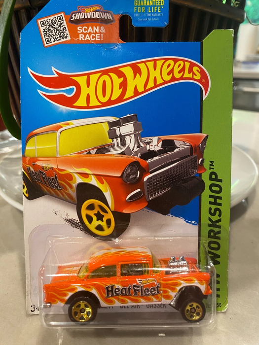 2015 Hot Wheels #207 HW Workshop-Heat Fleet '55 CHEVY BEL AIR GASSER Orange w5Sp