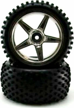 Pre-Mounted 1/10th Buggy Rear Tires and Wheels (Chrome)(1pr)