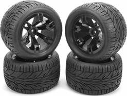 Pre-Mounted 1/10th Truck Tires and Wheels(14mm)(Black)(4pcs)