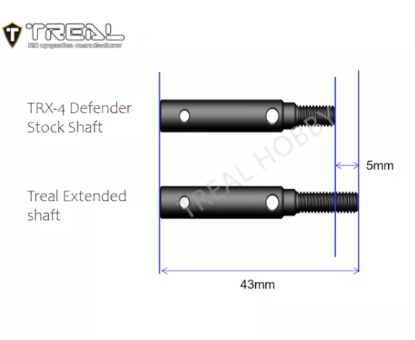 Treal Brass Extended Wheel Hubs Hex Pins +5 and Steel Stub Axle (Portal Drive) Extended +5mm Set for TRX-4
