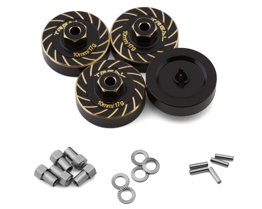 TREAL Brass Extended Wheel Hubs 7mm*10mm Hex, Axle Counter Weight 17g/pc (4pcs) Wheel Spacer for 1/18 TRX-4M (Black)