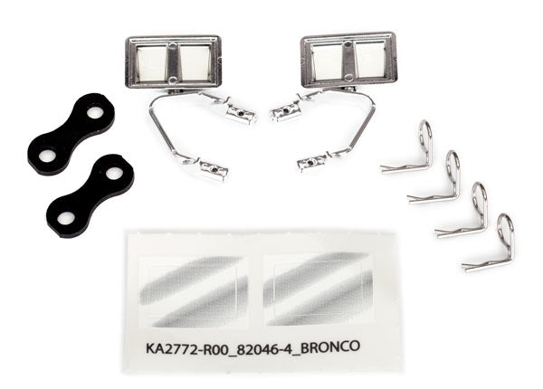 Mirrors, side, chrome (left & right)/ retainers (2)/ body clips (4) (fits #8010 body)