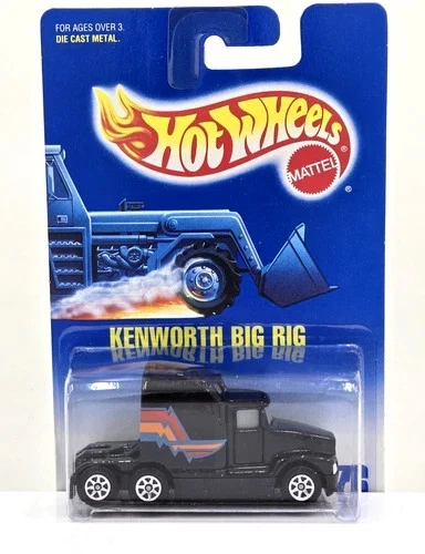 Hot Wheels 1991 Black Kenworth Big Rig With 7-Spoke Wheels Blue Card #76 - NEW!