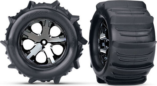 Tires & wheels, assembled, glued (2.8") (All-Star black chrome wheels, paddle tires, foam inserts) (electric rear) (2) (TSM rated)