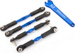 Turnbuckles, aluminum (blue-anodized), camber links, front, 39mm (2), rear, 49mm (2) (assembled w/rod ends & hollow balls)/ wrench