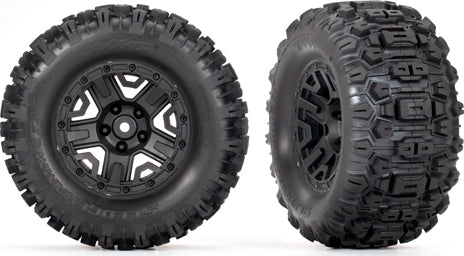 Tires and Wheels, Assembled, Glued (Black 2.8" Wheels, Sledgehammer® Tires, Foam Inserts) (Electric Rear) (2) (Tsm® Rated)