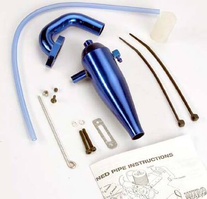 Aluminum tuned pipe & header (complete w/mounting hardware) (strong power across mid and upper RPM range) (blue-anodized)