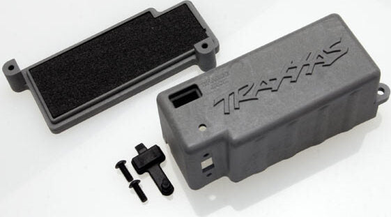 Box, battery (grey)/ adhesive foam chassis pad/charge jack plug (rubber)