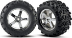 Tires & wheels, assembled, glued (Hurricane chrome wheels, Maxx tires (6.3" outer diameter), foam inserts) (2) (fits Revo/Maxx series)