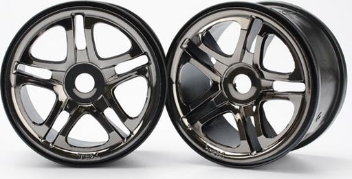 Wheels, SS (split spoke) 3.8" (black chrome) (2) (use with 17mm splined wheel hubs & nuts, part #5353X) (fits Revo/Maxx series)