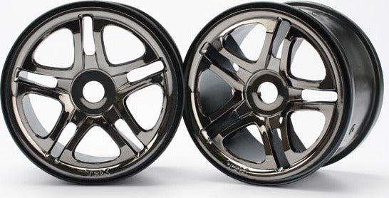 Wheels, SS (split spoke) 3.8" (black chrome) (2) (use with 17mm splined wheel hubs & nuts, part #5353X) (fits Revo/Maxx series)