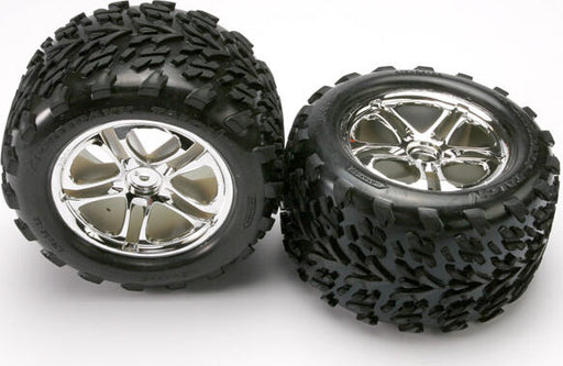 Tires & wheels, assembled, glued (SS (Split Spoke) chrome wheels, Talon tires, foam inserts) (2) (fits Maxx/Revo series)