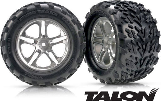 Tires & wheels, assembled, glued (Split-Spoke satin-finish wheels, Talon tires, foam inserts) (2) (fits Maxx w/sealed pivot ball suspension & Revo)