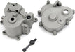 Gearbox halves (front & rear)/ rubber access plug/ shift detent ball/ spring/ 4mm GS/ shift shaft seal, glued