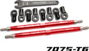Toe links, Revo (Tubes red-anodized, 7075-T6 aluminum, stronger than titanium) (128mm, fits front or rear) (2)/ rod ends, rear (4)/ rod ends, front (4)/ aluminum wrench (1)
