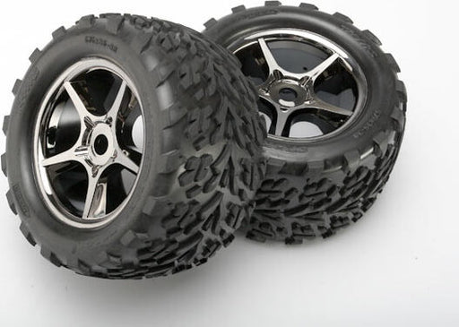 Tires & wheels, assembled, glued (Gemini black chrome wheels, Talon tires, foam inserts) (2) (use with 17mm splined wheel hubs & nuts, part #5353X) (TSM rated)