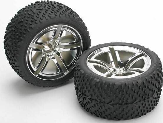Tires & wheels, assembled, glued (Twin-Spoke wheels, Victory tires, foam inserts) (nitro rear) (2)